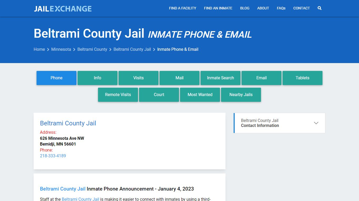 Inmate Phone - Beltrami County Jail, MN - Jail Exchange